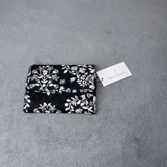 Vera Bradley Wallet Womens One Size Black Gray Floral Quilted Trifold Zip Coin - Picture 4 of 7